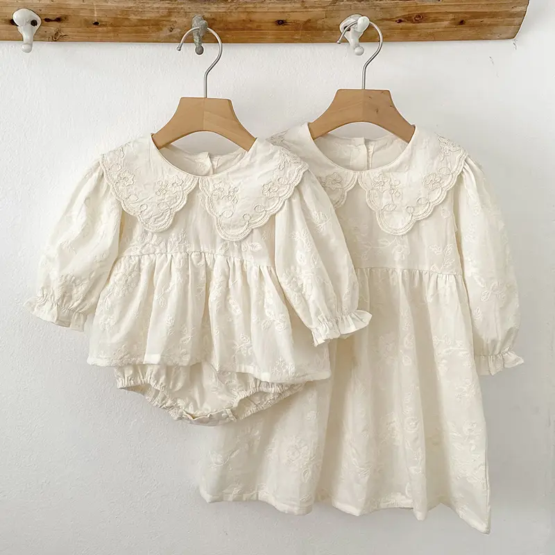 Autumn Baby Bodysuit Sisters Dress Flower Embroidery Dress Infant Girls Toddler Outfit  Baby Girls Rompers Family Sister Dress