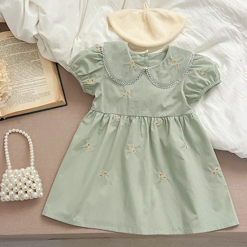 Girls Summer Dress Kids Princess Birthday Dresses Embroidered Daisy Dress Puff Sleeved Elegant Baby Children Clothes Vestidos