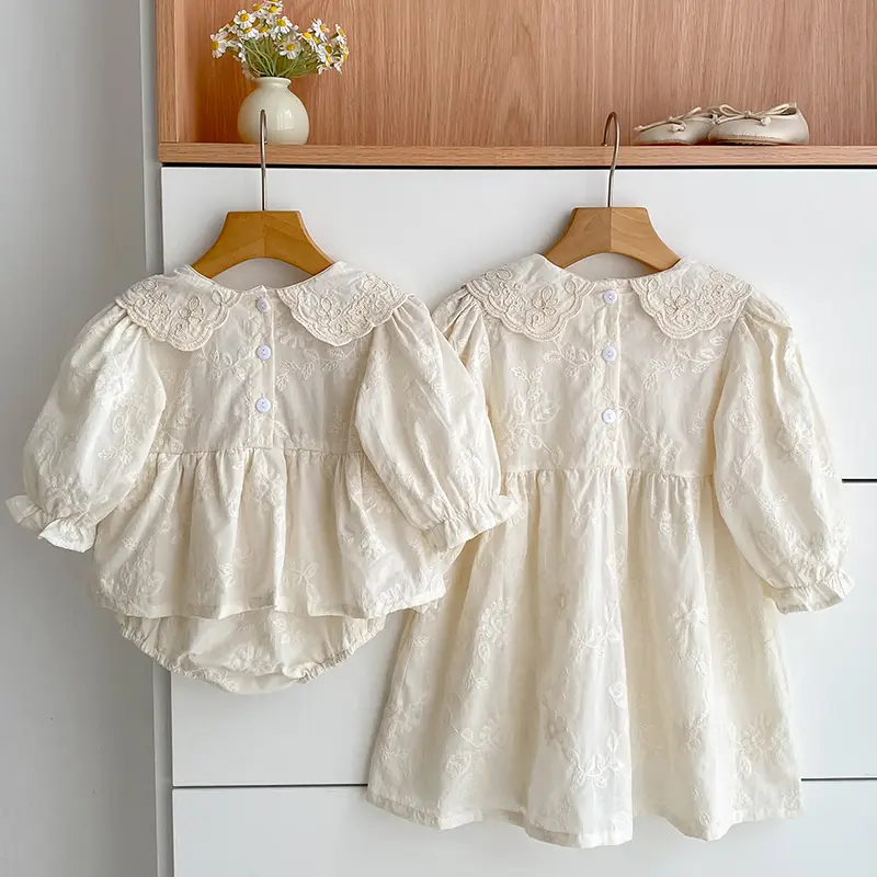 Autumn Baby Bodysuit Sisters Dress Flower Embroidery Dress Infant Girls Toddler Outfit  Baby Girls Rompers Family Sister Dress