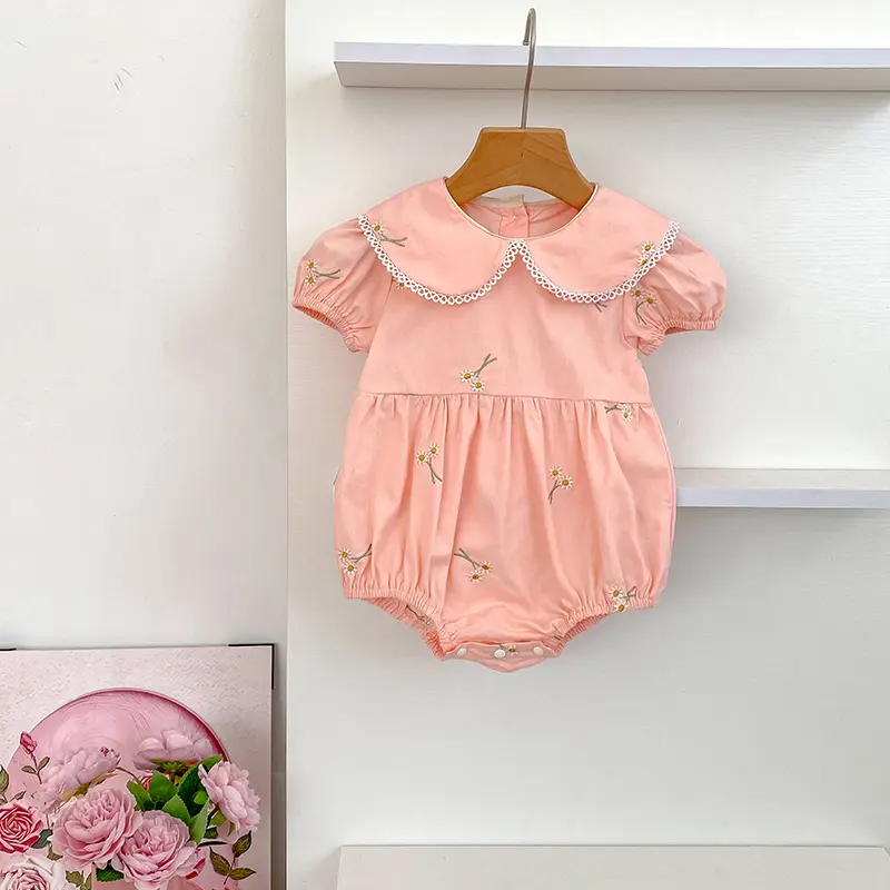 Sister Embroider Baby Romper Girls Princess Dress Pink Summer Matching Sister Outfit Kid Baby Girls Clothes Girls Flower Dress