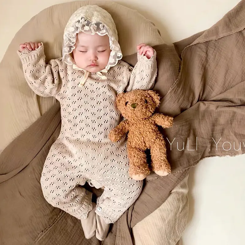 Newborn Girl Knitting Bodysuits Hollowed Out Clothing Infant Baby Girls Jumpsuit One piece Outfit Toddler Baby Girl Clothes