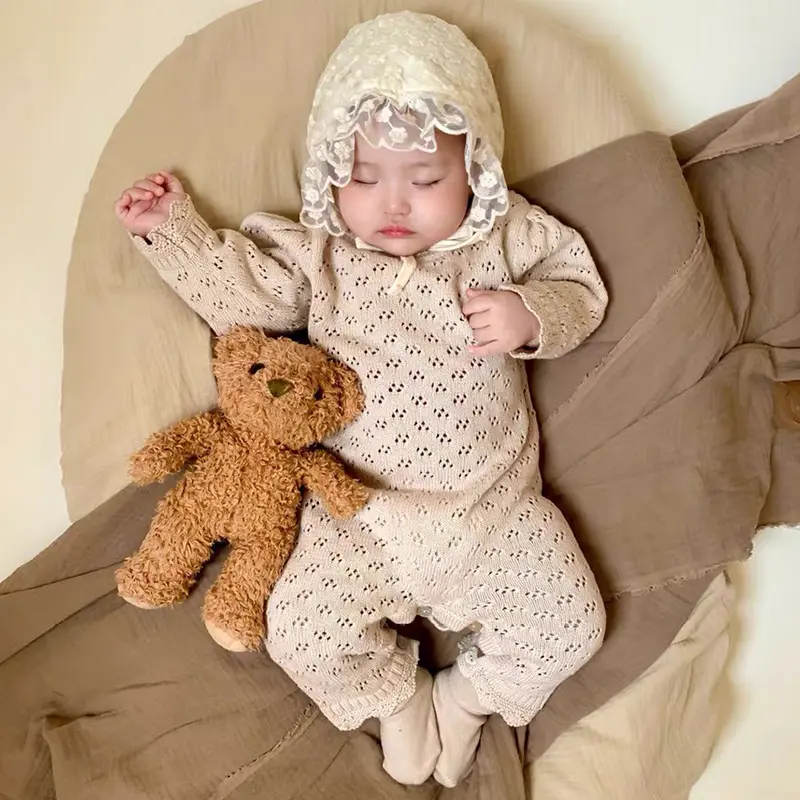 Newborn Girl Knitting Bodysuits Hollowed Out Clothing Infant Baby Girls Jumpsuit One piece Outfit Toddler Baby Girl Clothes