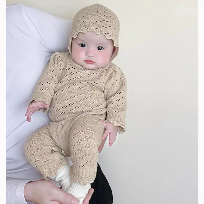 Newborn Girl Knitting Bodysuits Hollowed Out Clothing Infant Baby Girls Jumpsuit One piece Outfit Toddler Baby Girl Clothes