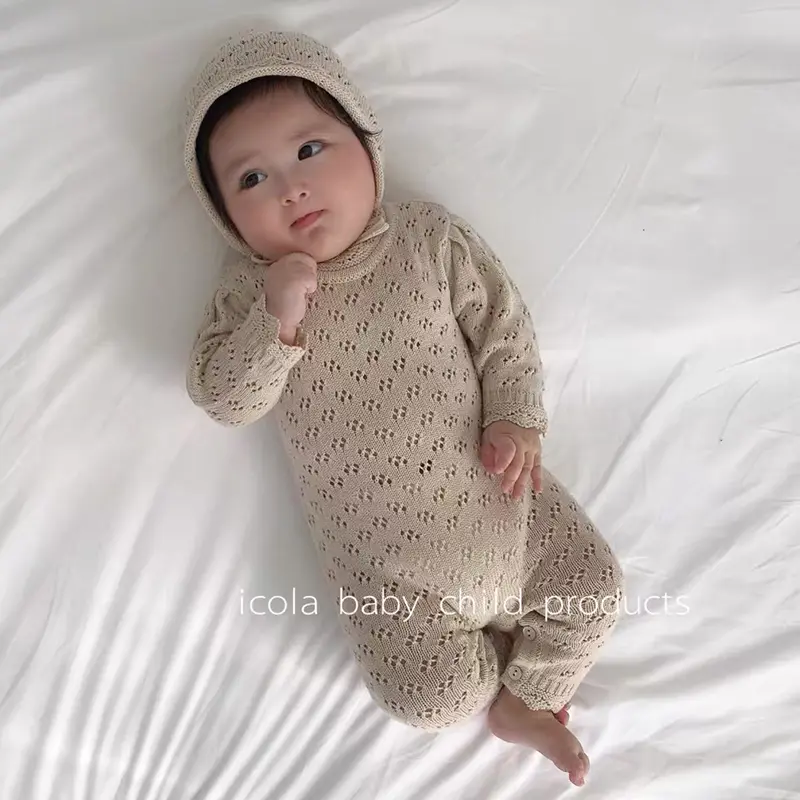 Newborn Girl Knitting Bodysuits Hollowed Out Clothing Infant Baby Girls Jumpsuit One piece Outfit Toddler Baby Girl Clothes