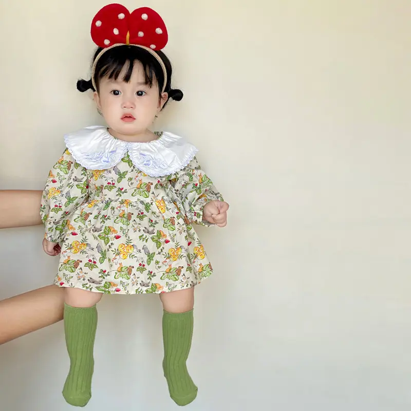 Spring Kid Baby Girls Dress Embroidered Doll Collar Clothes Flower Princess Dress Casual Baby Girls Dress Children Clothes Dress