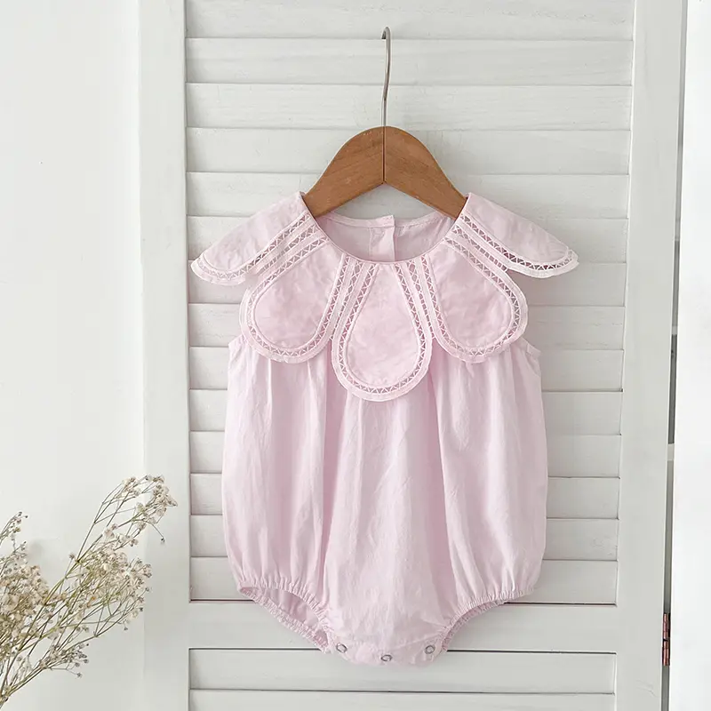 2024 Summer Infant Clothes Sister Look Pink Lace Embroidery Baby Girl Petal Collar Romper Elegant Princess Birthday Party Dress