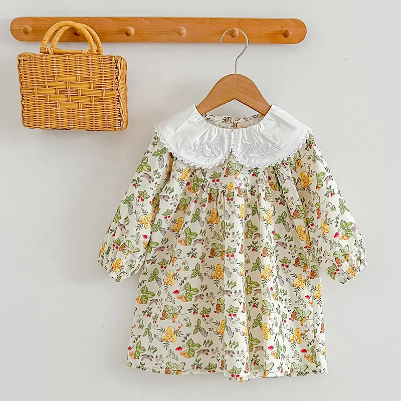 Spring Kid Baby Girls Dress Embroidered Doll Collar Clothes Flower Princess Dress Casual Baby Girls Dress Children Clothes Dress