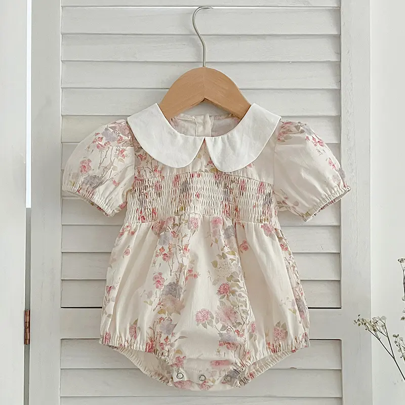 New Summer Sister Match Outfits Pink Princess Dress Sister Baby Girls Clothes Puff Sleeve Floral Romper Cotton Dress One-Pieces