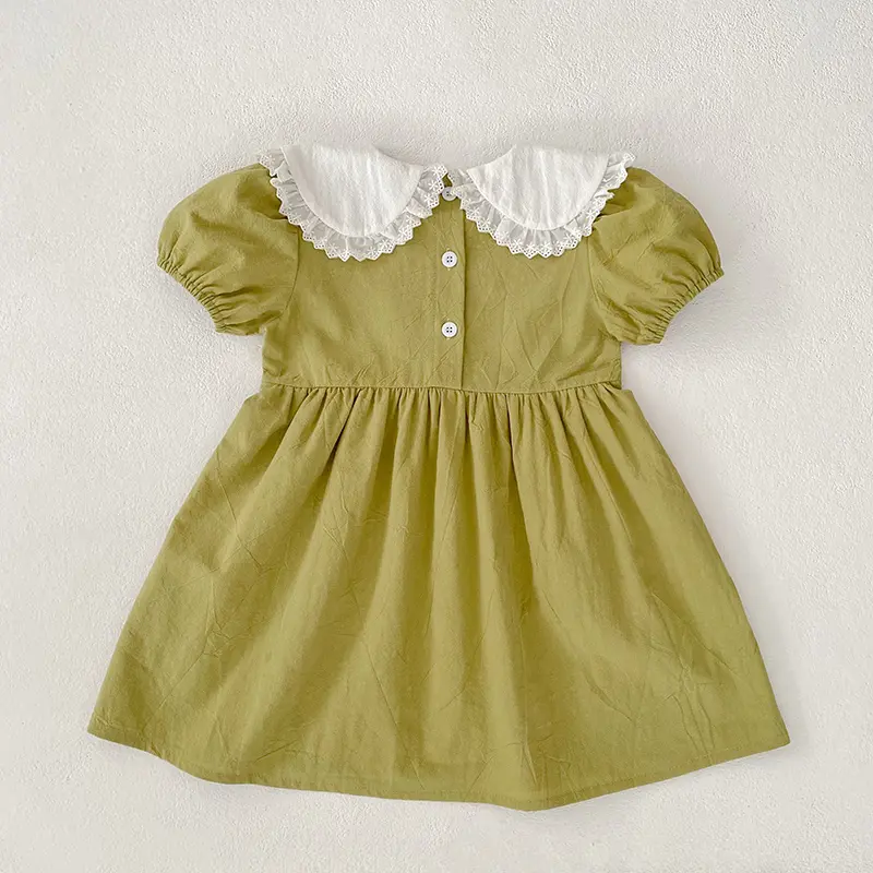New Summer Clothes Baby Girls Princess Dresses Puff Sleeve Embroidered Lace Floral Dress Toddlers Vacation Kids Cotton Dress