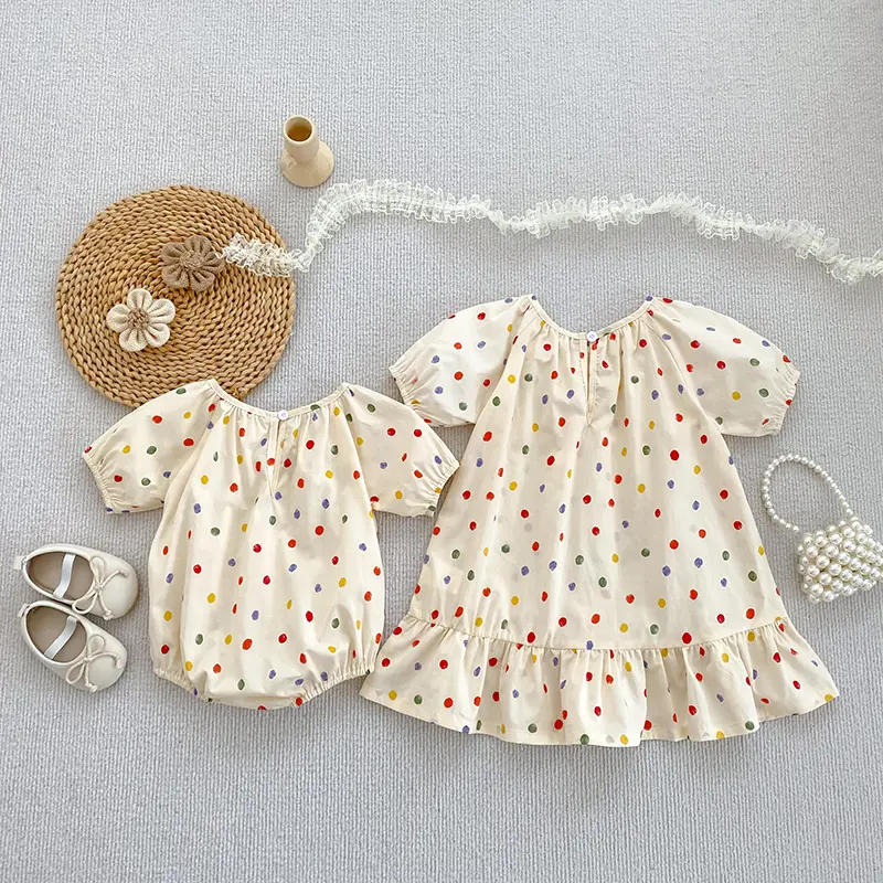 0-24M Bodysuit Summer Cute Baby Jumpsuit Girls Colored Dots Bodysuits Newborn Baby Girls Cotton Kids Infant Princess One-pieces