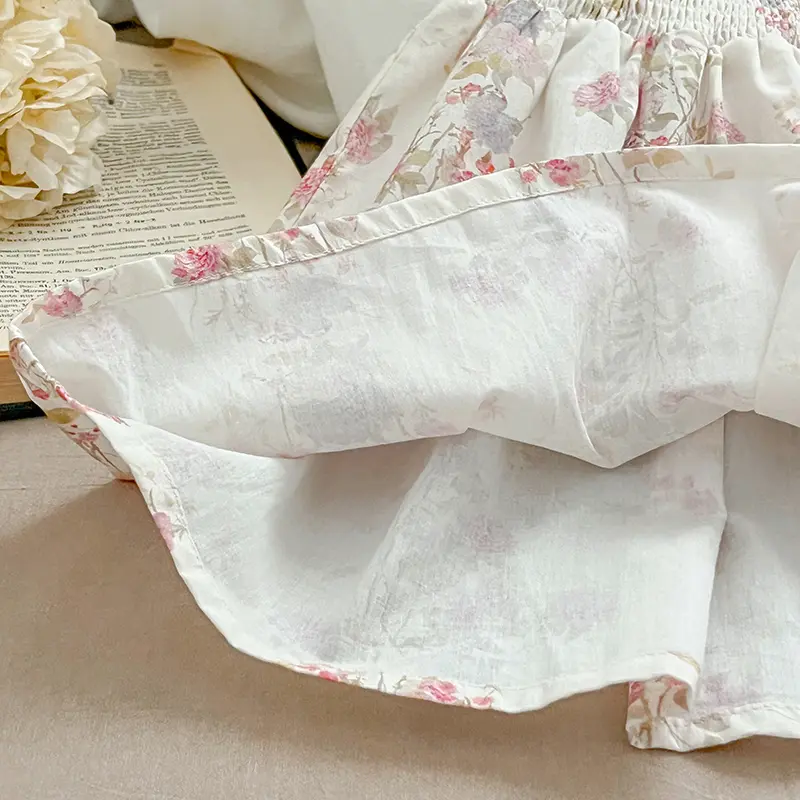 New Summer Sister Match Outfits Pink Princess Dress Sister Baby Girls Clothes Puff Sleeve Floral Romper Cotton Dress One-Pieces