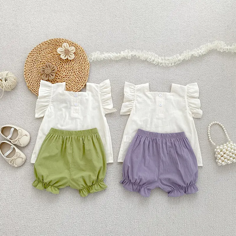 Pastoral Girls Baby Embroidered Floral Set Shirt+PP Shorts 2PCS Tulip Infant Suits Toddler Newborn Clothes Suits Baby Clothing