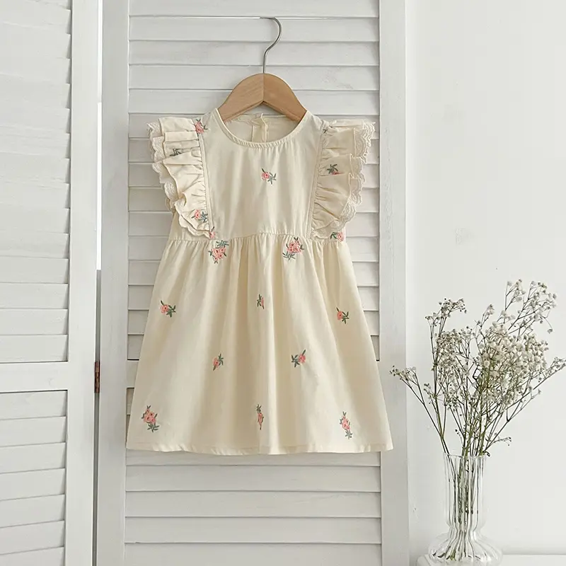 Summer Kids Dresses Baby Girls Fashion Clothes New Children Sleeveless Embroidery Backless Cotton Dresses 2-7Y Toddler Clothes