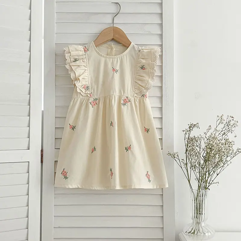 Summer Kids Dresses Baby Girls Fashion Clothes New Children Sleeveless Embroidery Backless Cotton Dresses 2-7Y Toddler Clothes