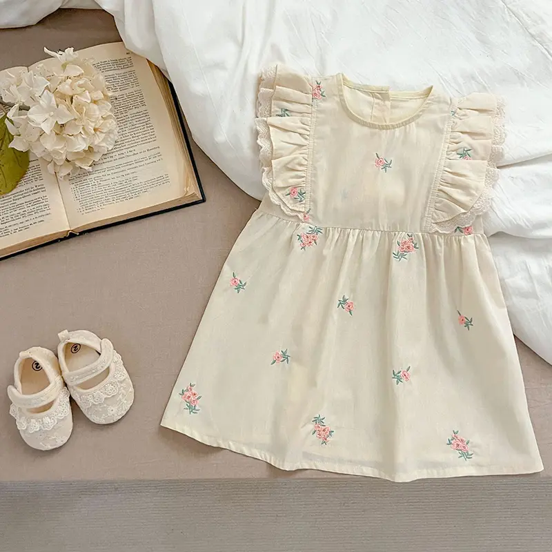 Summer Kids Dresses Baby Girls Fashion Clothes New Children Sleeveless Embroidery Backless Cotton Dresses 2-7Y Toddler Clothes
