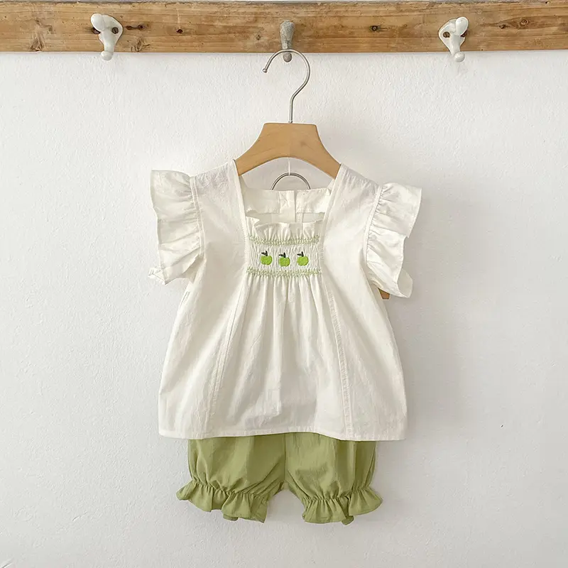 Pastoral Girls Baby Embroidered Floral Set Shirt+PP Shorts 2PCS Tulip Infant Suits Toddler Newborn Clothes Suits Baby Clothing