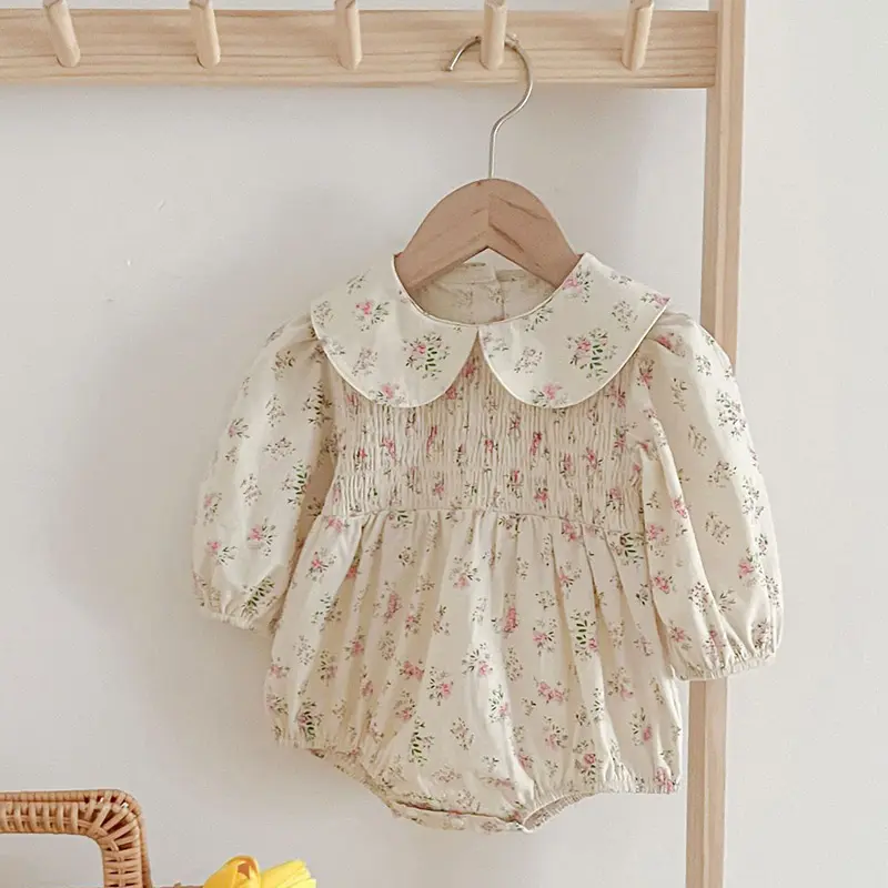 Newborn Baby Girl Bodysuits New Baby Clothing ﻿Floral One Piece Infant Polk Collar Princess Sweet Kids Romper Jumpsuit Newborns