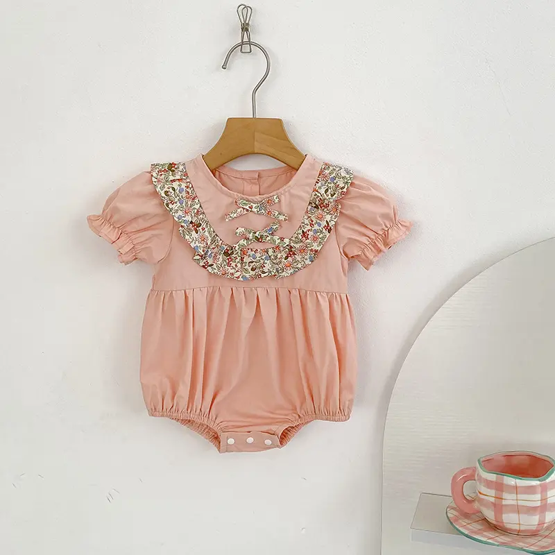 Baby Clothing Summer Newborn Clothing Pink Floral Romper Baby Girls Cotton Jumpsuits Short Sleeve Sunsuits 0-2Y Infant Rompers