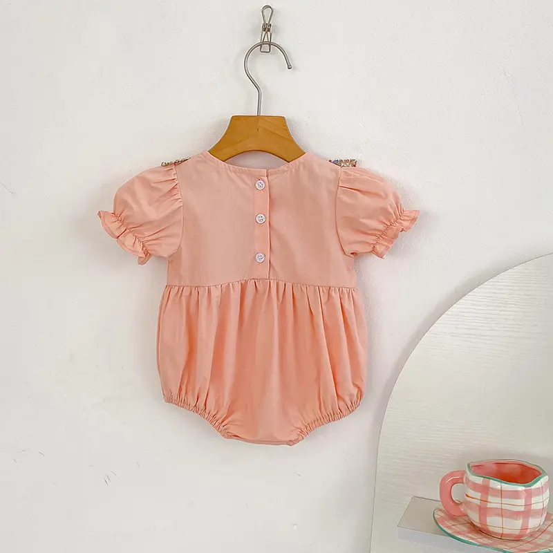 Baby Clothing Summer Newborn Clothing Pink Floral Romper Baby Girls Cotton Jumpsuits Short Sleeve Sunsuits 0-2Y Infant Rompers