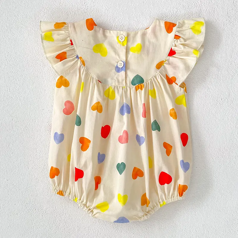 Baby Girls Rompers Love Print Ruffle Baby Romper Short Sleeved Sunflower Infant Jumpsuit Toddler Newborn One Piece Baby Clothes