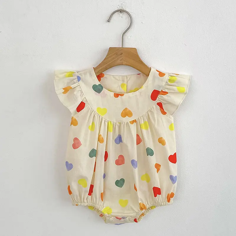 Baby Girls Rompers Love Print Ruffle Baby Romper Short Sleeved Sunflower Infant Jumpsuit Toddler Newborn One Piece Baby Clothes