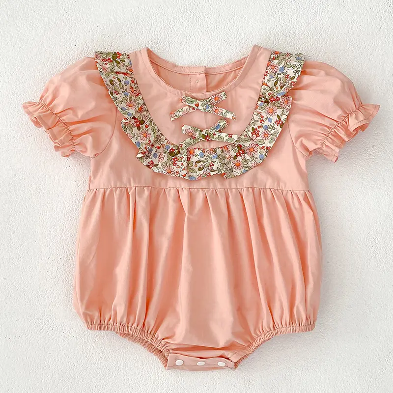 Baby Clothing Summer Newborn Clothing Pink Floral Romper Baby Girls Cotton Jumpsuits Short Sleeve Sunsuits 0-2Y Infant Rompers