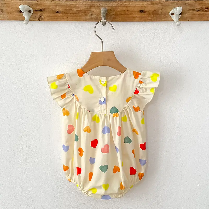 Baby Girls Rompers Love Print Ruffle Baby Romper Short Sleeved Sunflower Infant Jumpsuit Toddler Newborn One Piece Baby Clothes