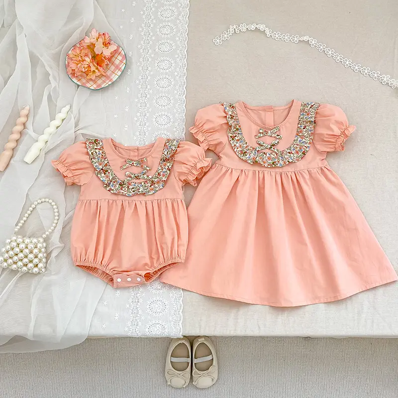Baby Clothing Summer Newborn Clothing Pink Floral Romper Baby Girls Cotton Jumpsuits Short Sleeve Sunsuits 0-2Y Infant Rompers