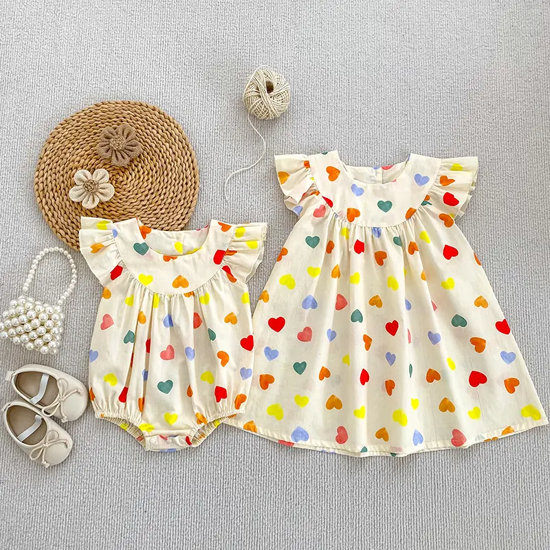 Baby Girls Rompers Love Print Ruffle Baby Romper Short Sleeved Sunflower Infant Jumpsuit Toddler Newborn One Piece Baby Clothes