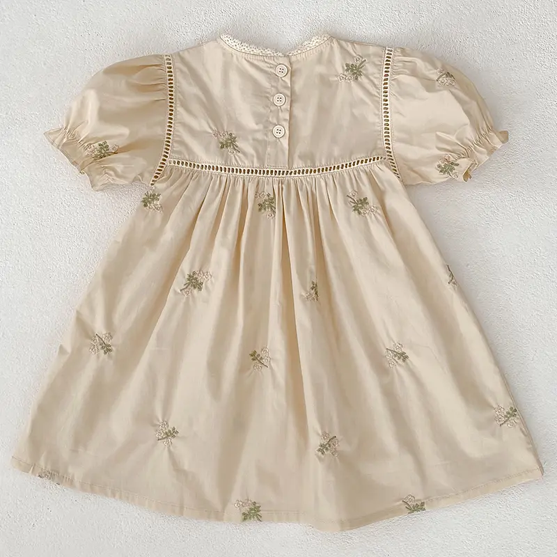 1-6Yrs Summer Girls Dress Embroider Lace Collar Kids Girls Dress Pure Cotton Thin Short Sleeved Children Girls Princess Dress ﻿