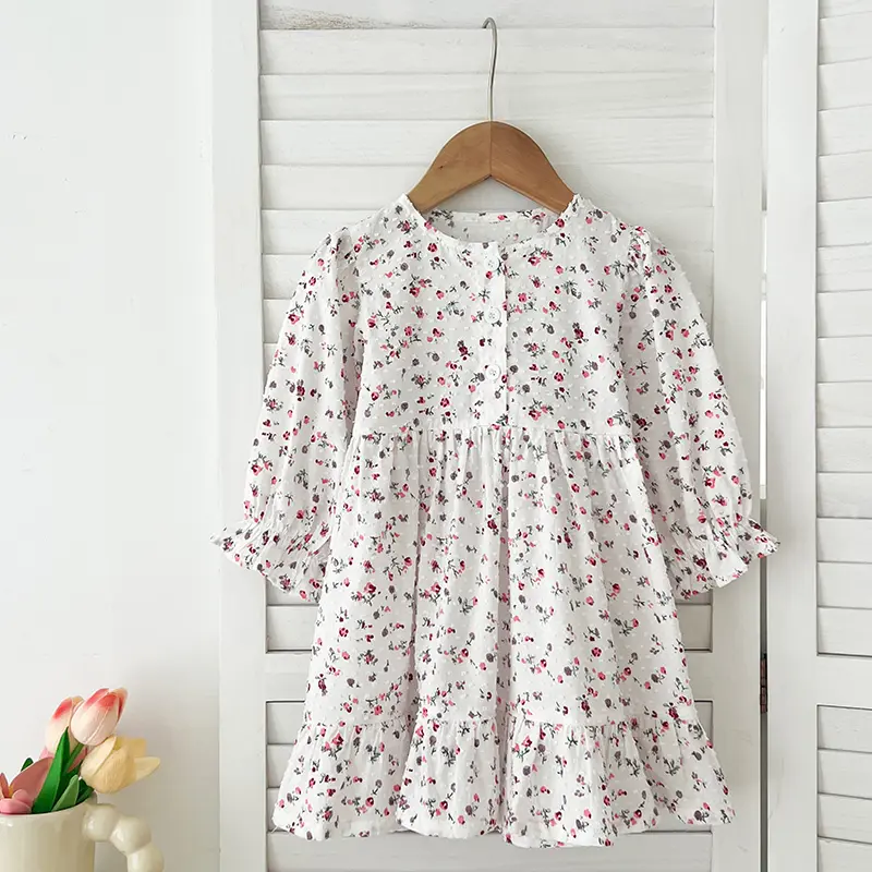Spring New Baby Girl Party Flower Dress Rural Style Flowers Cotton Stitching Sister Dress Baby Girl Romper Kids Princess Dresses