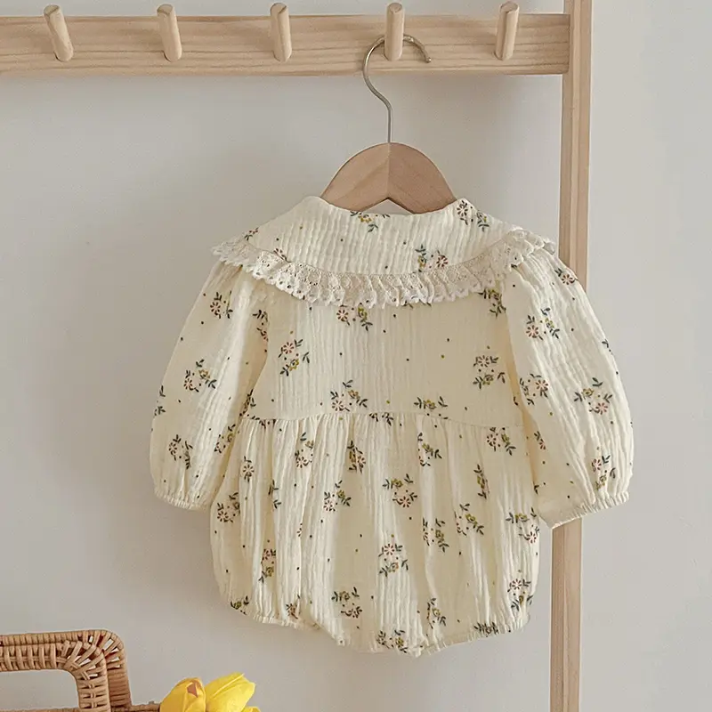 New Girl Baby Clothes Autumn Girl Romper Girl Thin Cotton Flower Bubble Long Sleeved Cover Onesie Crawling Princess Style Romper