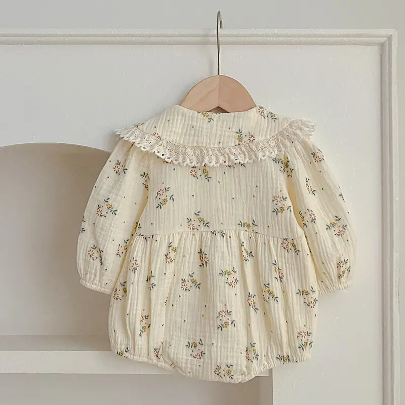 New Girl Baby Clothes Autumn Girl Romper Girl Thin Cotton Flower Bubble Long Sleeved Cover Onesie Crawling Princess Style Romper