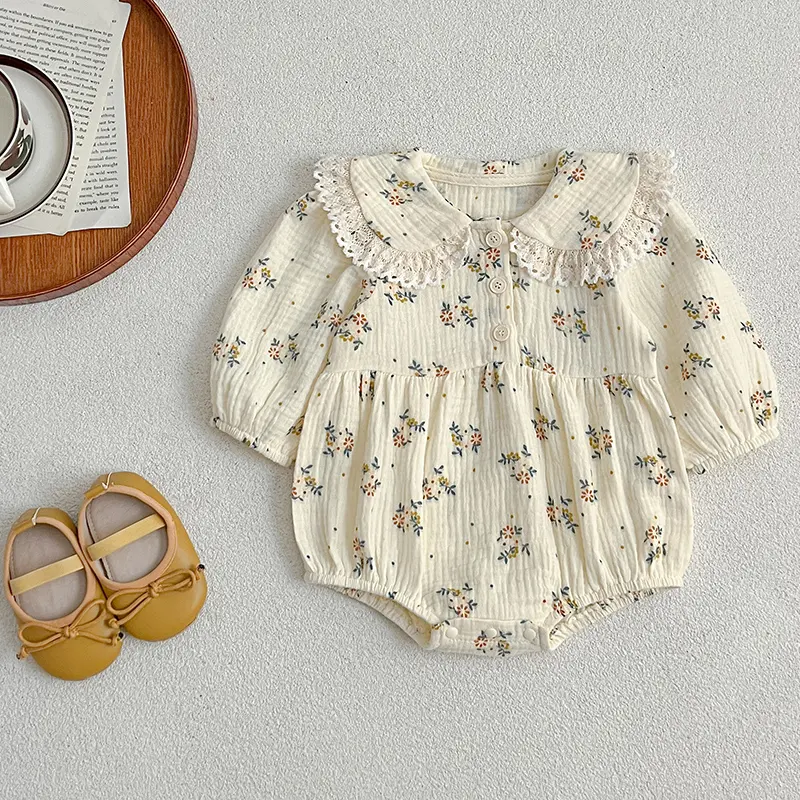 New Girl Baby Clothes Autumn Girl Romper Girl Thin Cotton Flower Bubble Long Sleeved Cover Onesie Crawling Princess Style Romper