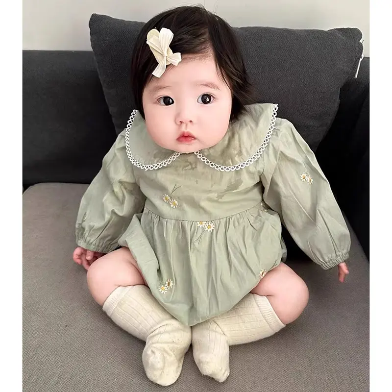 Spring Newborn Girls Romper Baby Clothes Baby Embroidered Flowers Romper Long Sleeve Jumpsuit Climb Clothes Baby Cotton Clothing