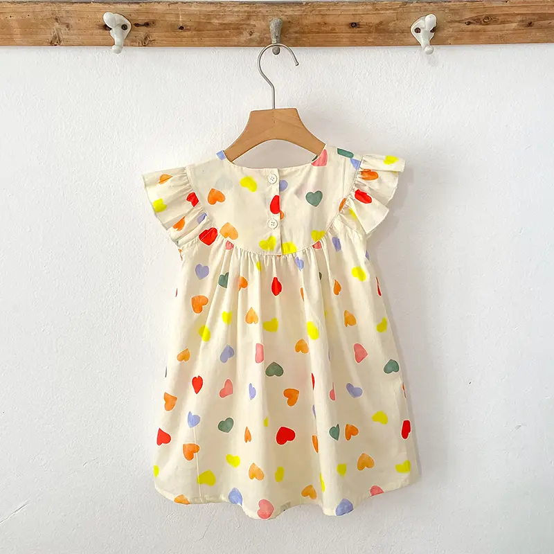 1-7Yrs Princess Girls Dress Summer Cotton Colorful Heart Print Kids A-Line Dress Casual Toddler Boho Dress Children Costumes