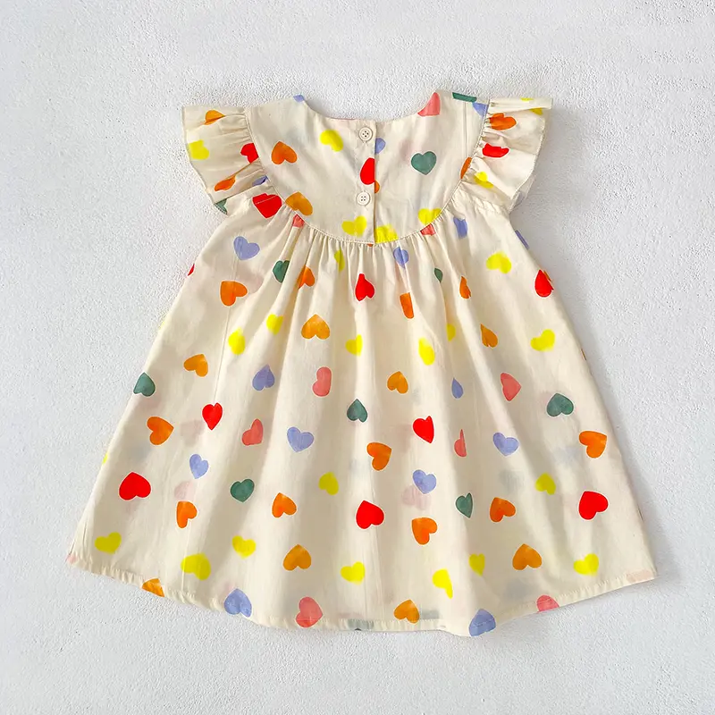 1-7Yrs Princess Girls Dress Summer Cotton Colorful Heart Print Kids A-Line Dress Casual Toddler Boho Dress Children Costumes