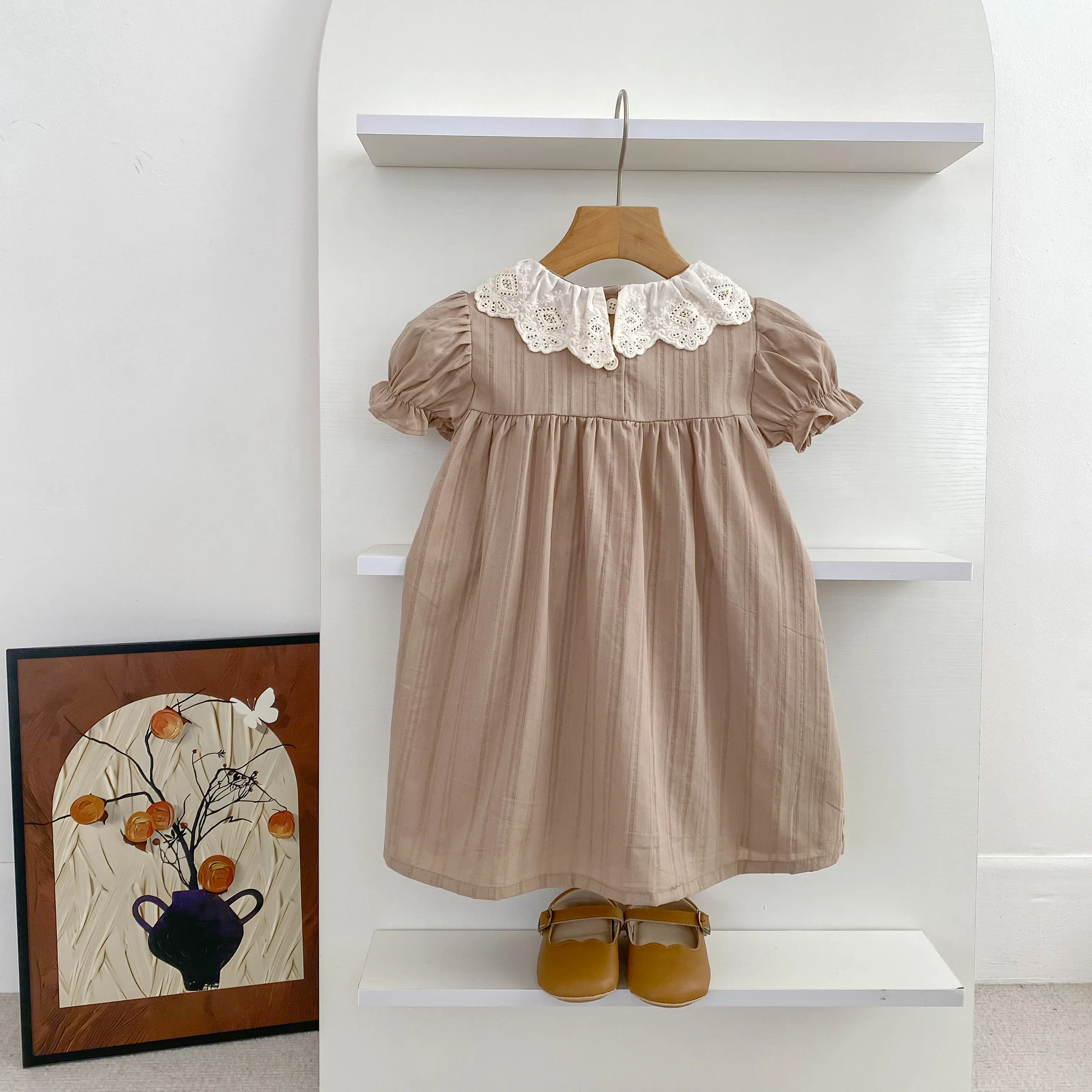 1-6Yrs Kids Baby Dress Summer Girls Sweet Lace Collar Princess Dress New Kids Baby Girls Dress Cotton Children Clothes Dress
