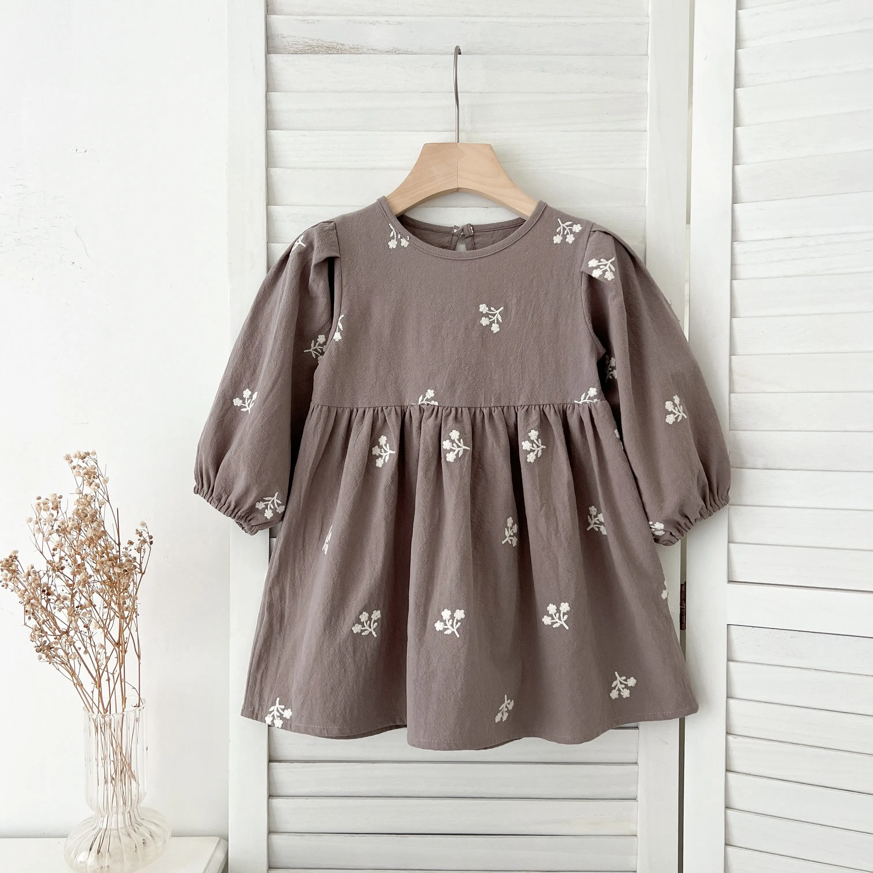 2-7Yrs Casual New Flower Girl Dresses Kids Girls Dress Floral Kids Clothes Autumn Cotton Embroidery Baby Girl Princess Dress