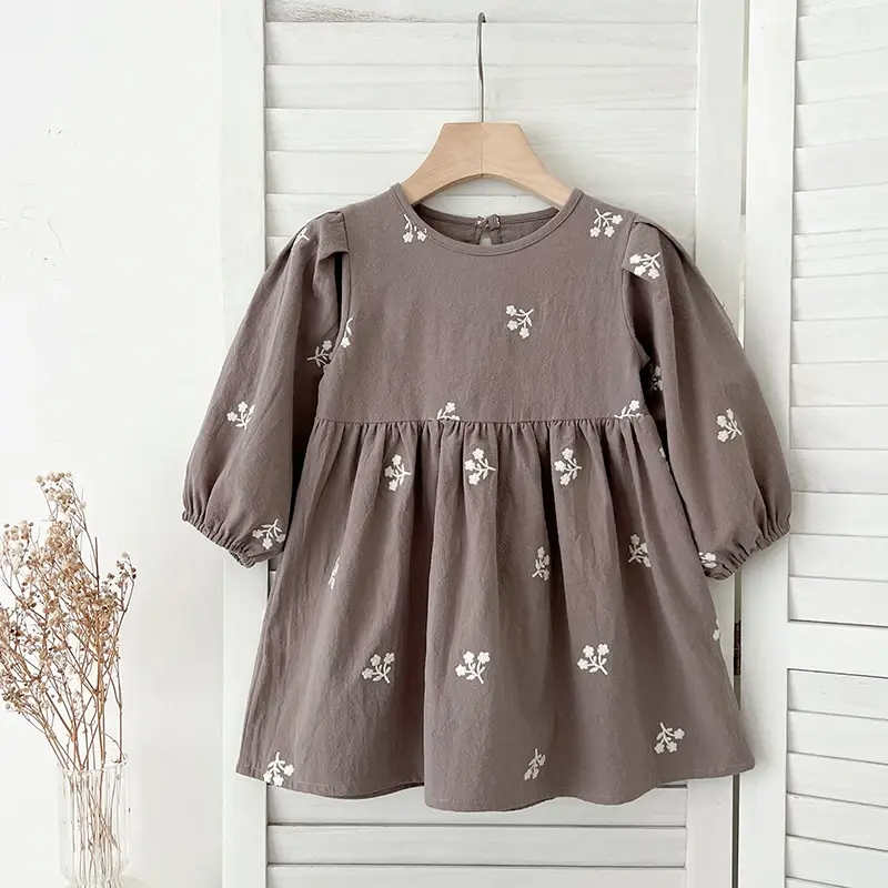 2-7Yrs Casual New Flower Girl Dresses Kids Girls Dress Floral Kids Clothes Autumn Cotton Embroidery Baby Girl Princess Dress