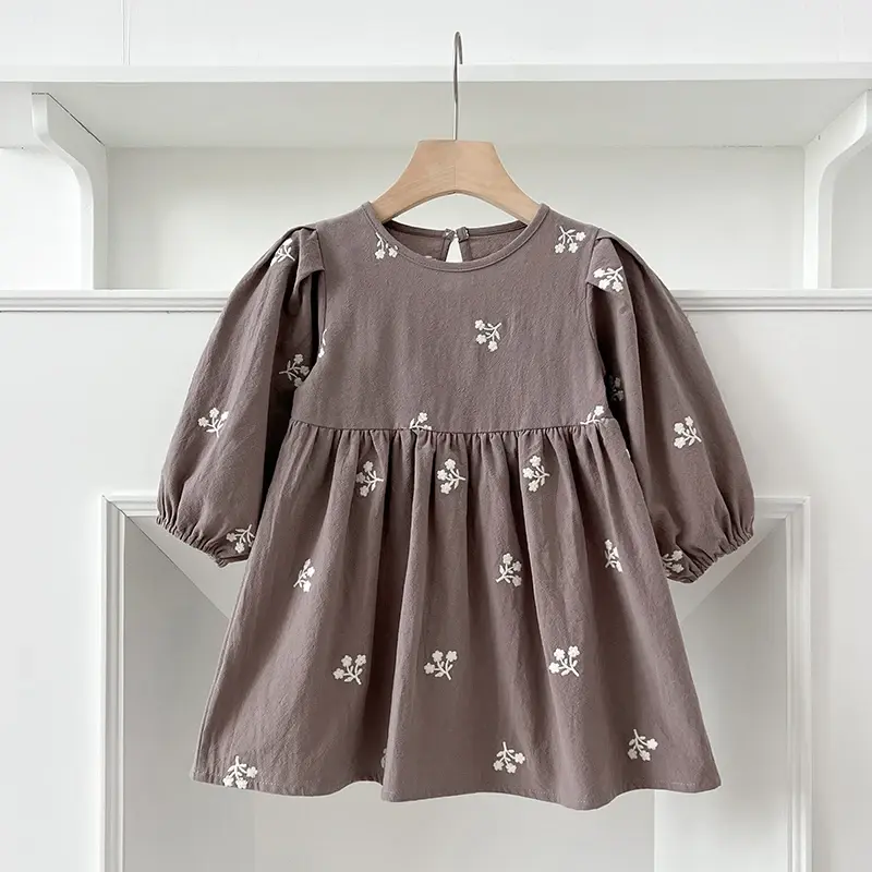 2-7Yrs Casual New Flower Girl Dresses Kids Girls Dress Floral Kids Clothes Autumn Cotton Embroidery Baby Girl Princess Dress