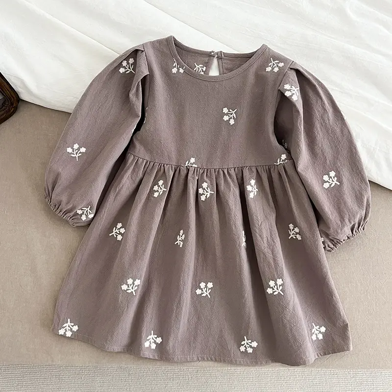 2-7Yrs Casual New Flower Girl Dresses Kids Girls Dress Floral Kids Clothes Autumn Cotton Embroidery Baby Girl Princess Dress