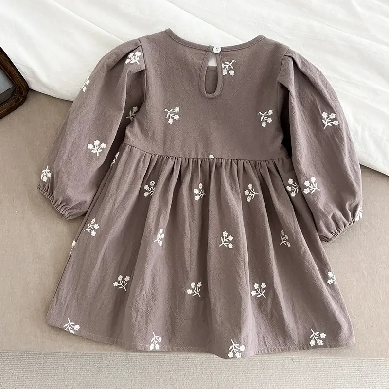 2-7Yrs Casual New Flower Girl Dresses Kids Girls Dress Floral Kids Clothes Autumn Cotton Embroidery Baby Girl Princess Dress