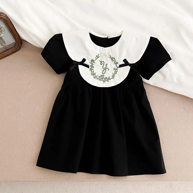 0-6Yrs Girls Princess Dress Baby Girl Clothes Dress Butterfly Collar Baby Girl Clothes Retro Party Black Embroidery Kids Dress
