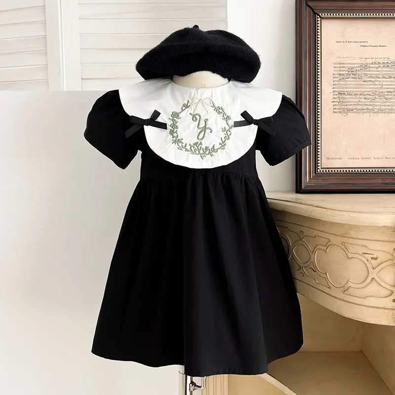 0-6Yrs Girls Princess Dress Baby Girl Clothes Dress Butterfly Collar Baby Girl Clothes Retro Party Black Embroidery Kids Dress