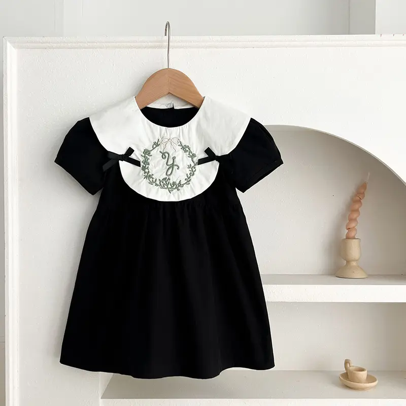 0-6Yrs Girls Princess Dress Baby Girl Clothes Dress Butterfly Collar Baby Girl Clothes Retro Party Black Embroidery Kids Dress