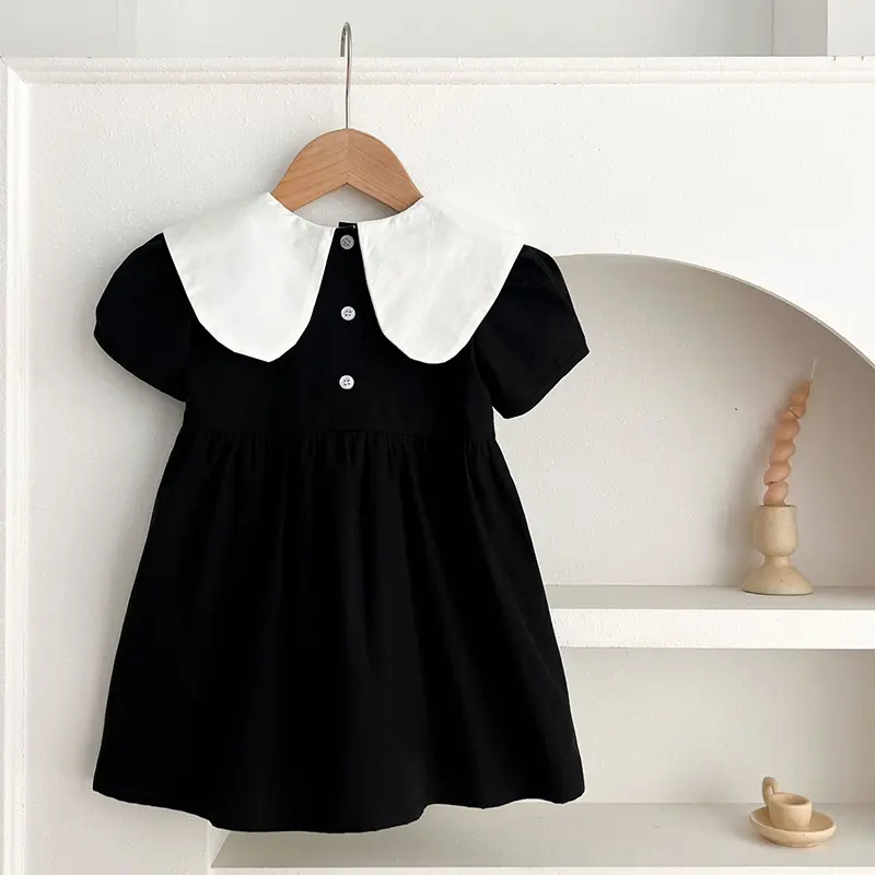 0-6Yrs Girls Princess Dress Baby Girl Clothes Dress Butterfly Collar Baby Girl Clothes Retro Party Black Embroidery Kids Dress