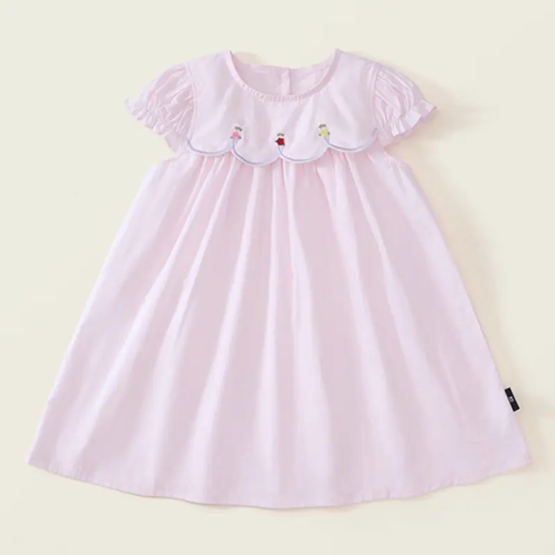 Summer Children's Clothing 1-6Yrs Summer Baby Girl Dress Flower Collar Rose Embroidery Ruffled Edge Dress Sweet And Cute Casual