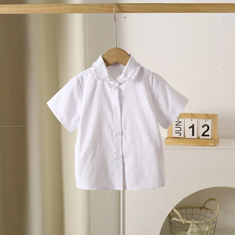 Summer Girl Clothing Short Sleeved Girl'S White Shirt Sweet Girl School Uniform Cotton Children'S School Clothing Simple Shirt