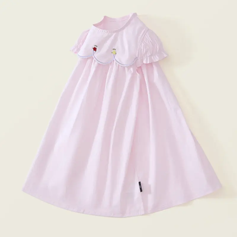Summer Children's Clothing 1-6Yrs Summer Baby Girl Dress Flower Collar Rose Embroidery Ruffled Edge Dress Sweet And Cute Casual